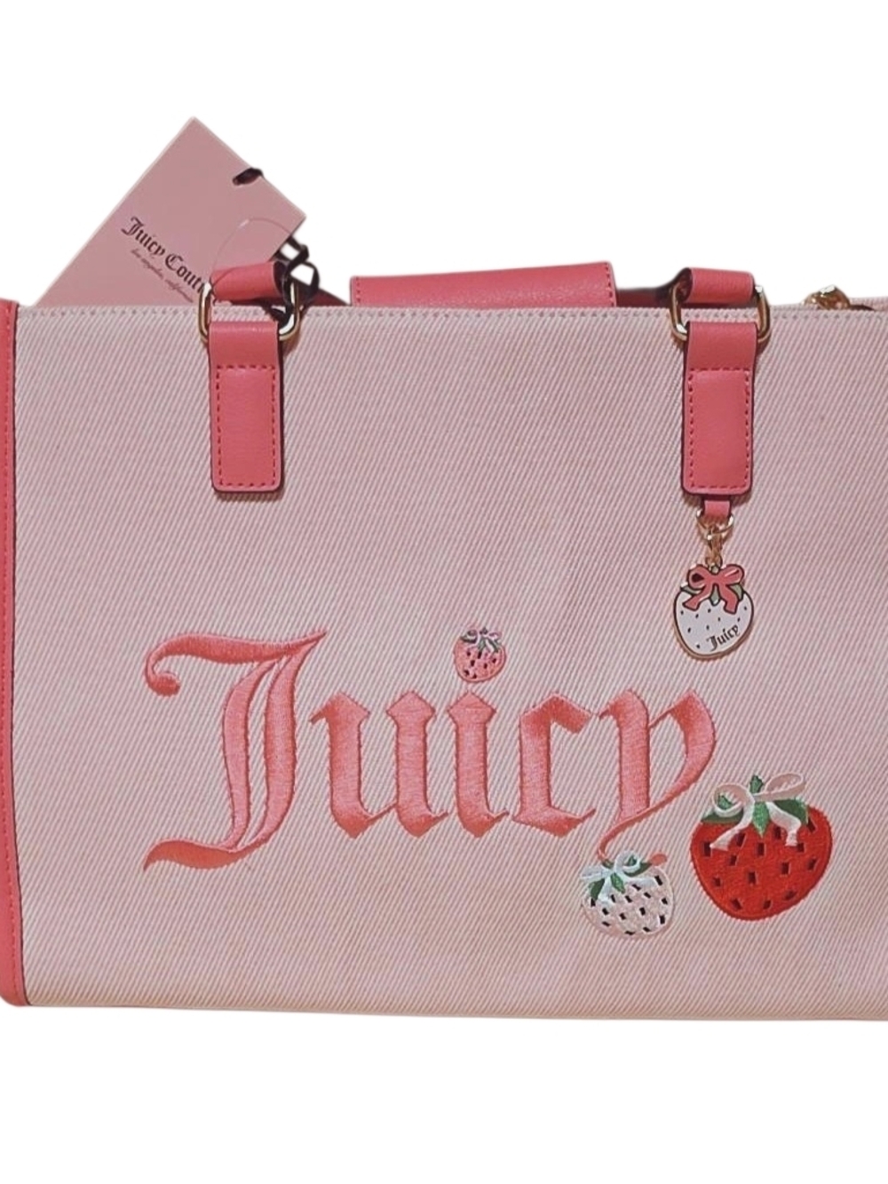 Juicy Couture Light Pink Strawberry Embroidered Tote